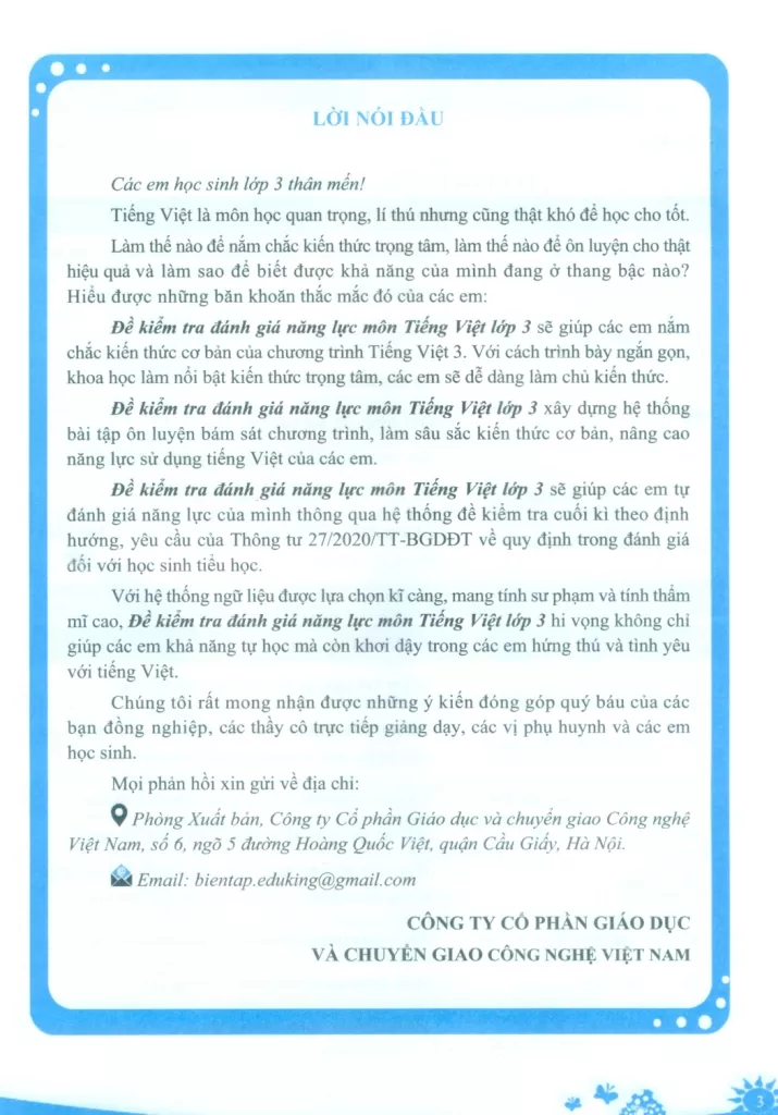 ĐỀ KIỂM TRA ĐÁNH GIÁ NĂNG LỰC MÔN TIẾNG VIỆT LỚP 3 (Dùng chung cho các bộ SGK hiện hành)